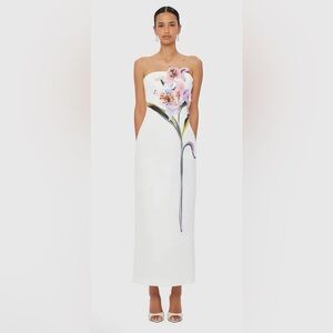 Strapless White Dress with Floral Design